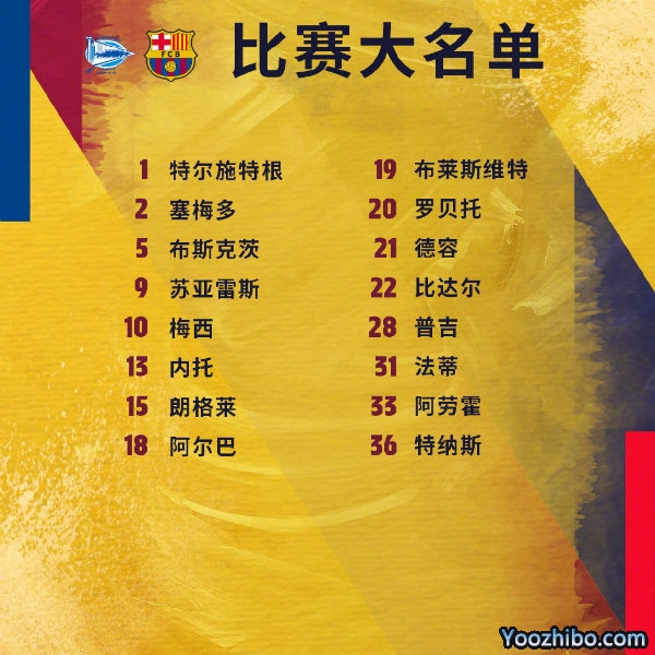 <a href=/mianfeizuqiu/barcelona/ target=_blank class=infotextkey>巴萨</a>收官战vs阿拉维斯大名单